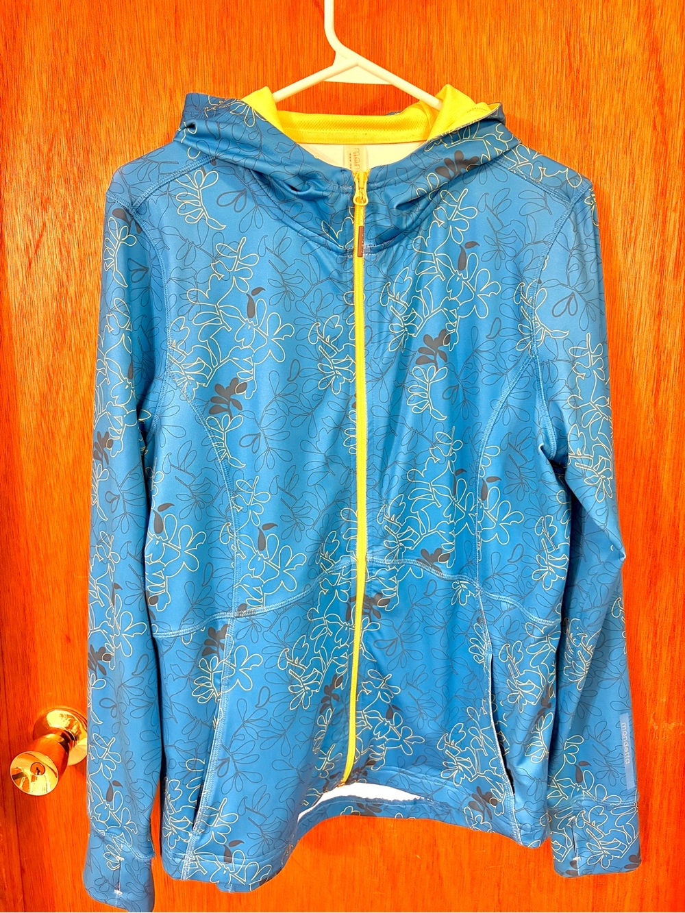 Mondetta Blue Floral Hooded Jacket with Yellow Trim